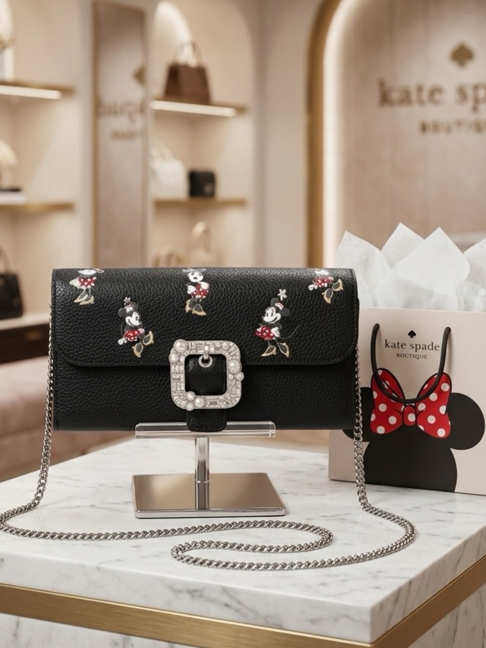 kate spade Black Minnie Mouse Leather Crossbody Bag